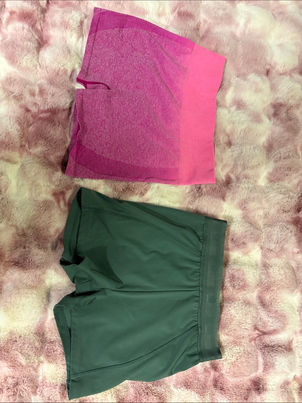 PINK Victoria's Secret Hot Pink and Dark Green Athletic Shorts Duo